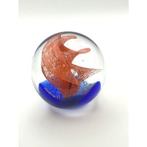 Glass Paperweight Swirl Lace Colorful Orange Blue Desk Art‎ Office 3"